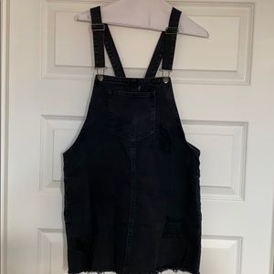 Black denim skirt overalls